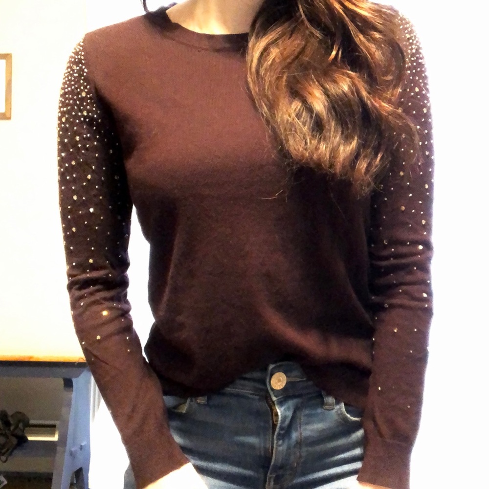 Ann Taylor LOFT Rhinestone Sweater Burgundy S EUC